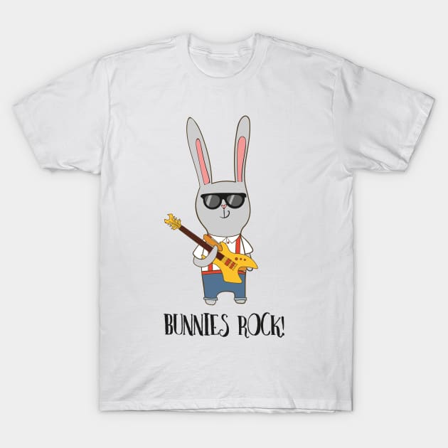 Bunnies Rock! Cute Funny Rabbit T-Shirt by Dreamy Panda Designs